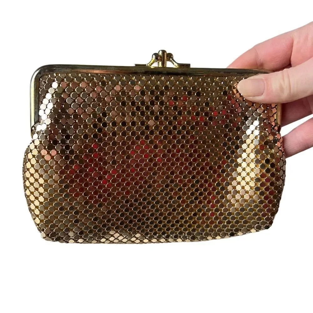 Vintage Chain Mail Gold Metal Metallic Clutch